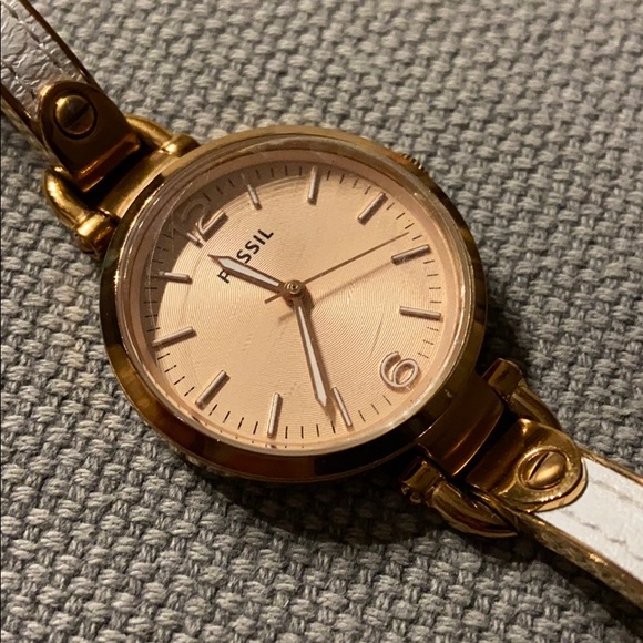 Fossil Georgia White Leather & Rose Gold Watch - Picture 9 of 11